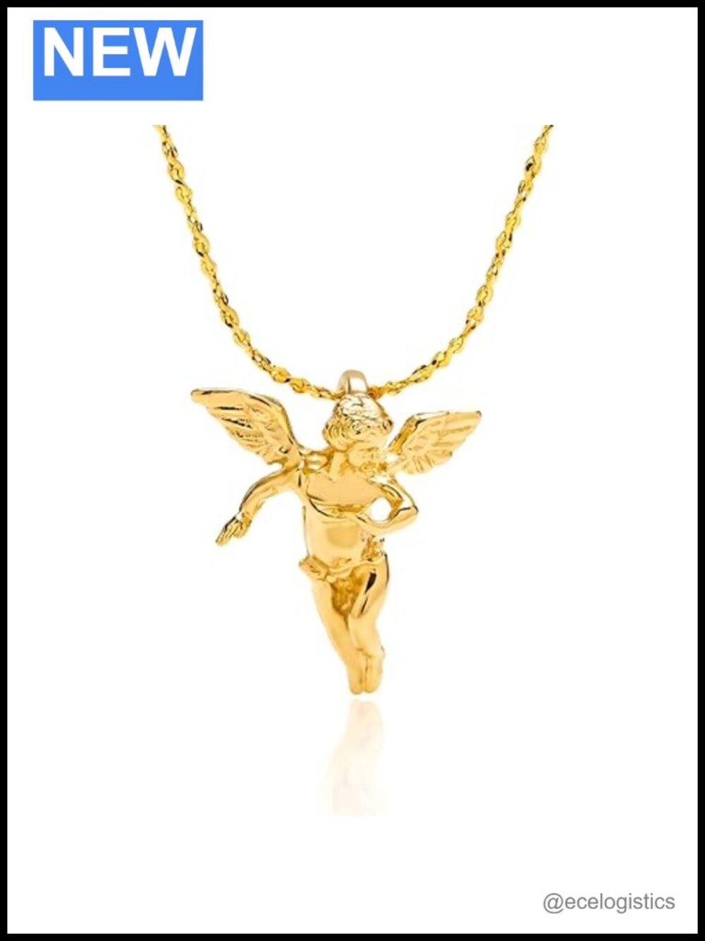 Guardian Angel Pendant Necklace 24K Real Gold Plated 18" Diamond Cut